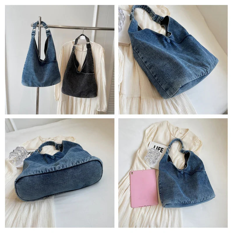 Soufree  -  Solid Denim Women's Bag New Jeans Handbags Canvas Shoulder Bag Shopper Messenger Bag Y2K Eco Bag Korean Tote Bag Designer Hobos