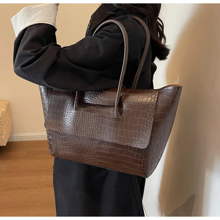 Soufree  -  Luxury Crocodile Pattern Women Handbag With Short Handle Shoulder Bag New Designer Bag Large Capacity Travel Bag Trend Tote