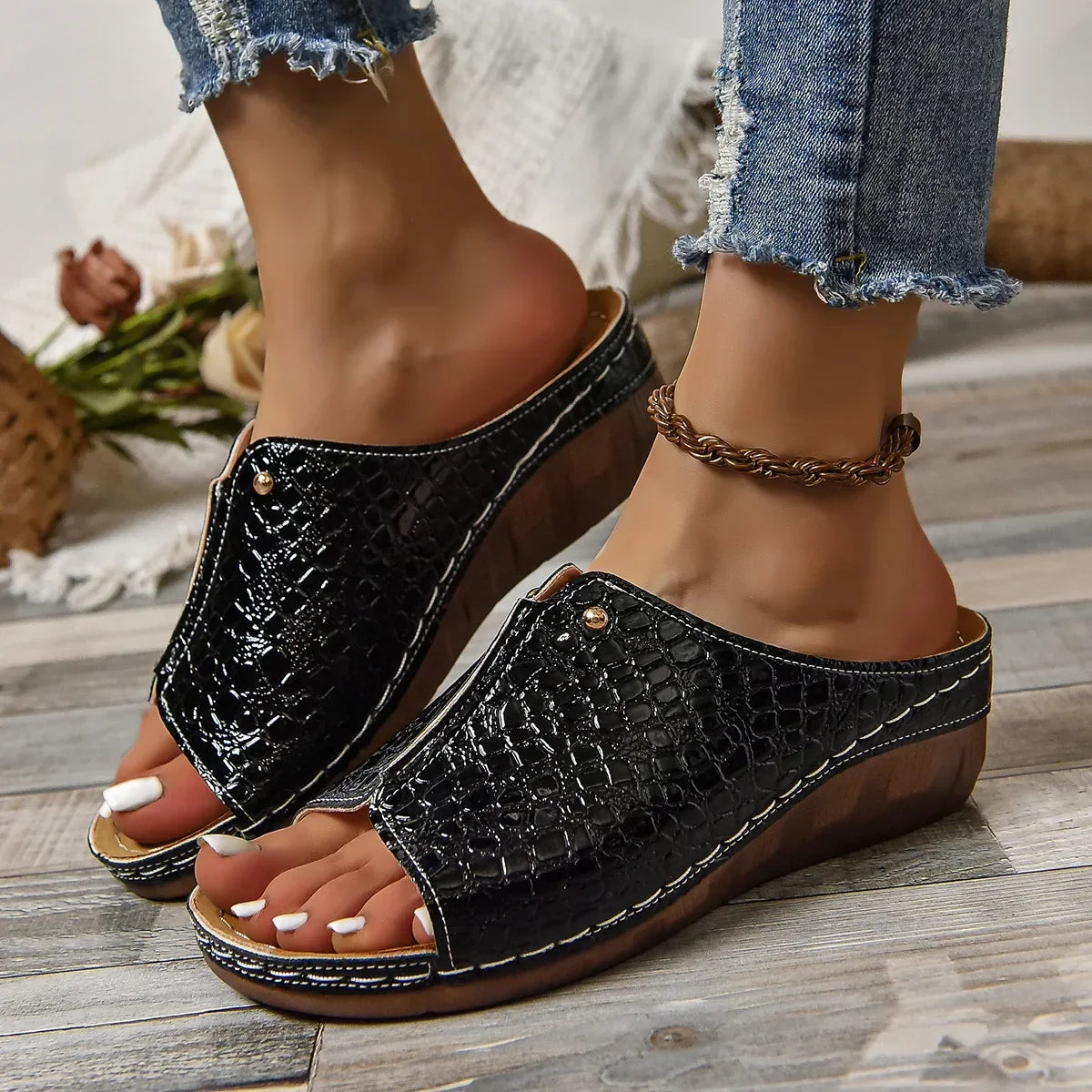 Soufree  -  summer shoes Summer Women Wedge Sandals Premium Orthopedic Open Toe Sandals Vintage Anti-slip Leather Casual Female Platform Retro Shoes