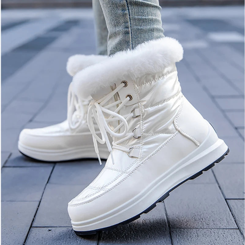 Soufree  -  Winter Women's Boot for Waterproof Warm Lace-up Ankle Boots for Women Non-slip Plush Men Short Boots Platform Snow Boots