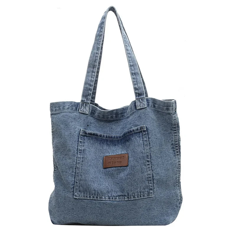 Soufree  -  Large Denim Women's Bag New Jeans Tote Bag Y2K Canvas Shoulder Bag Student Eco Bag Korean Shopper Female Purses and Handbag