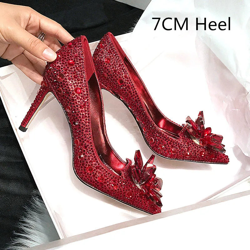 Soufree  -  Newest Shoes Rhinestone High Heels Women Pumps Pointed toe Woman Crystal Party Wedding Shoes 5cm/7cm/9cm