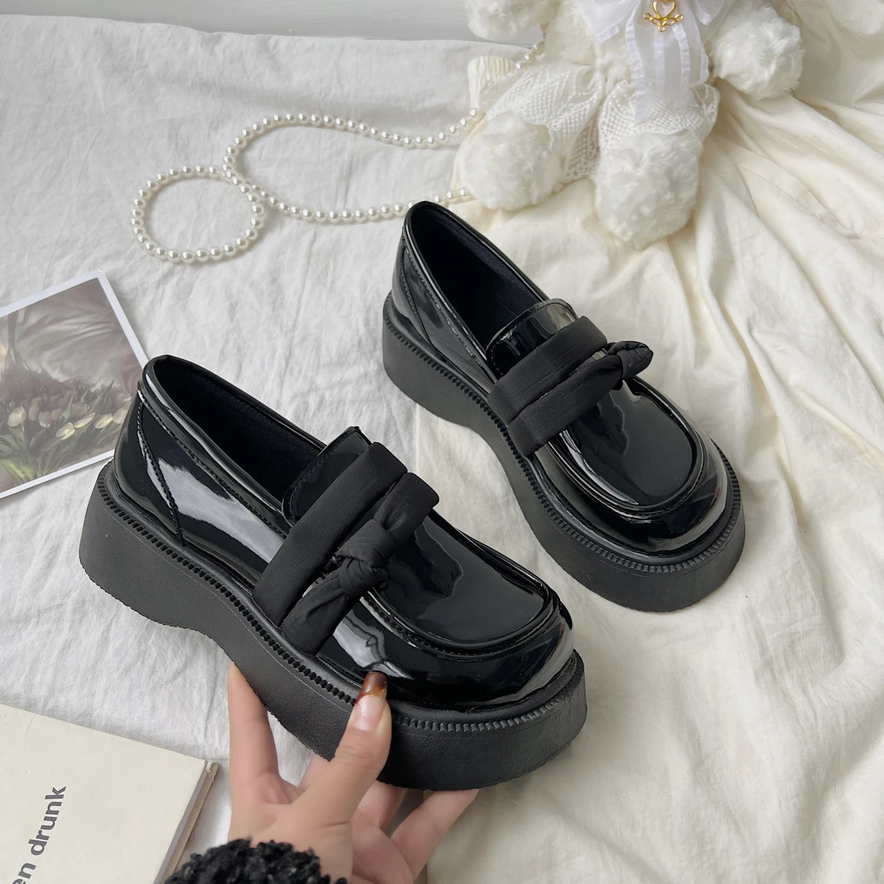 Soufree  -  Sweet Pumps for Women Slip on Square Mid Heels Oxford Women Shoes Solid Platform Summer Shoes Zapatos De Mujer Black Heels