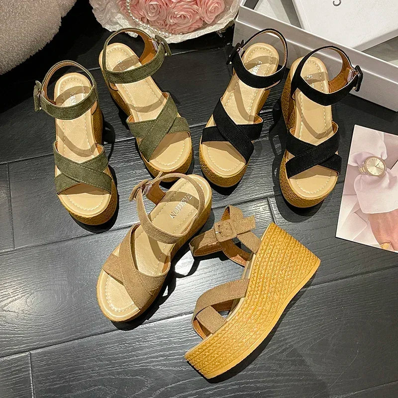 Soufree  -  New Wedge Heel Summer New Fashion Platform Thick Bottom Buckle Casual Comfortable Walking Shoes Sandals for Women