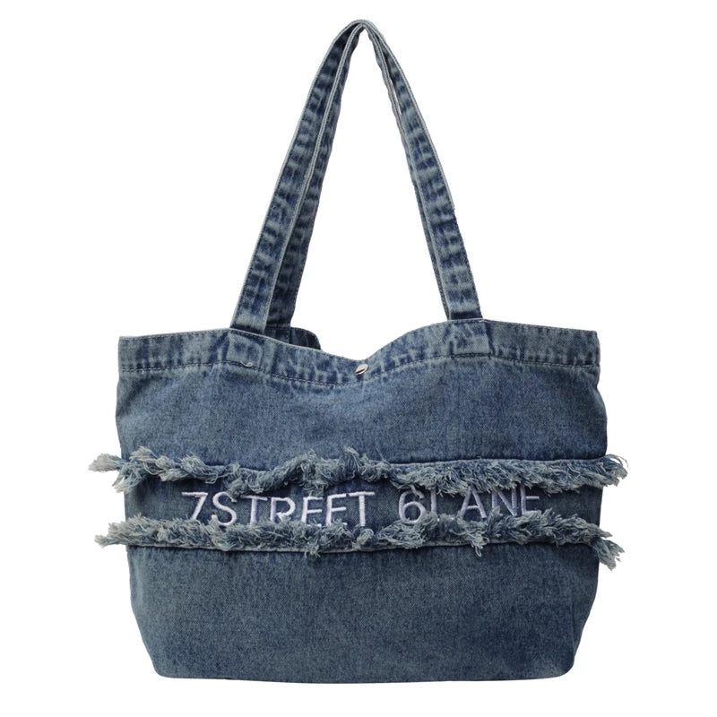 Soufree  -  Large Denim Women's Bag New Jeans Tote Bag Y2K Canvas Shoulder Bag Student Eco Bag Korean Shopper Female Purses and Handbag