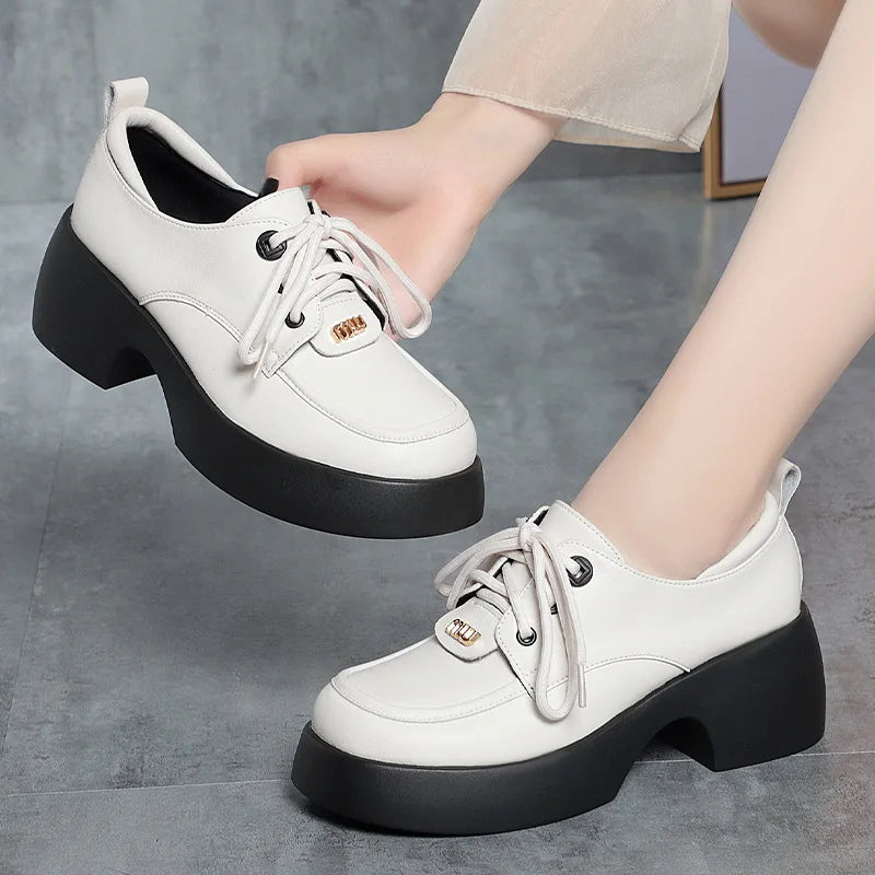 Soufree  -  Round Toe Color Matching Spring Casual Female Single Shoes Platform Oxfords British Style Black Flats All-Match Loafers