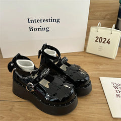 Soufree  -  Lolita Sweet Cool Hot Girl Thick soled Shoes Increase Height y2k Subcultural Punk Dark British Style Leather Shoes