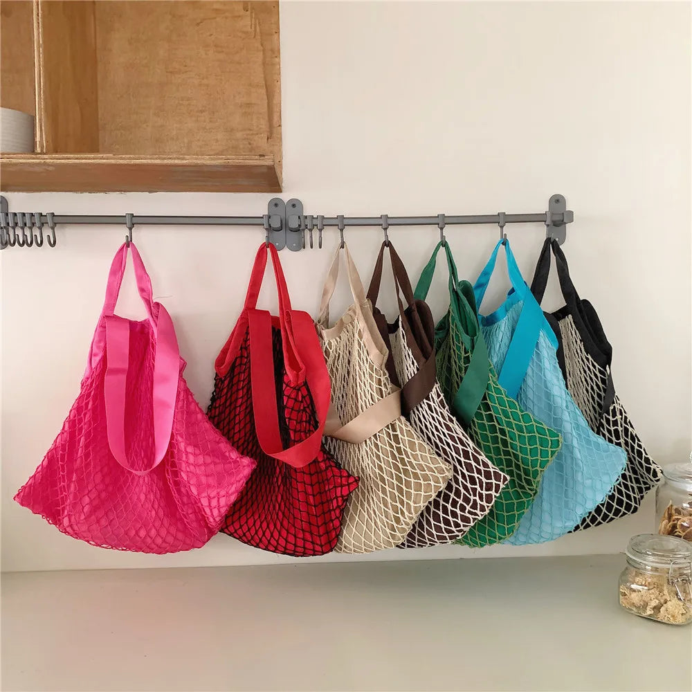 Soufree  -  Fashion design stitching design woven Net Bag for women handbag  large capacity casual ladies shoulder bag big totes bolsa