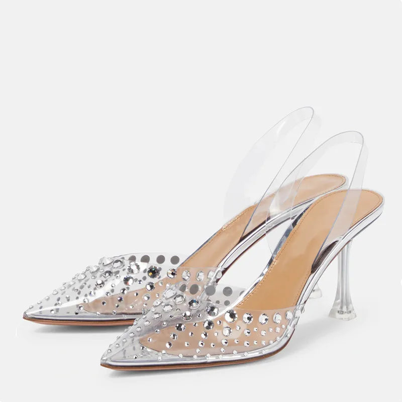 Soufree  -  Bling Bling Rhinestones Transparent PVC Women Pumps Fashion Summer Slingbacks Clear Crystal High heels Female Wedding Prom Shoes