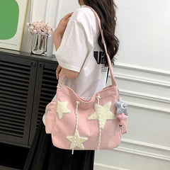 Soufree  -  Niche Design Handbag Star Female Student Large Capacity Commuting Tote Corduroy Shoulder Crossbody Bag New