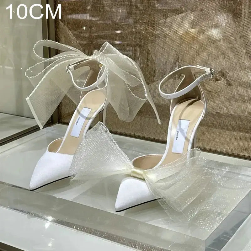 Soufree  -  Lace Bow High Heels New Sexy Line With Pointed Thin Head Pumps Girl Baotou European Sandals Women