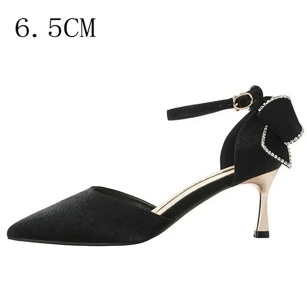 Soufree  - Star style Women Satin Pumps Fashion Rhinestones Stiletto High heels Party Shoes Summer Butterfly-knot Wedding Shoes