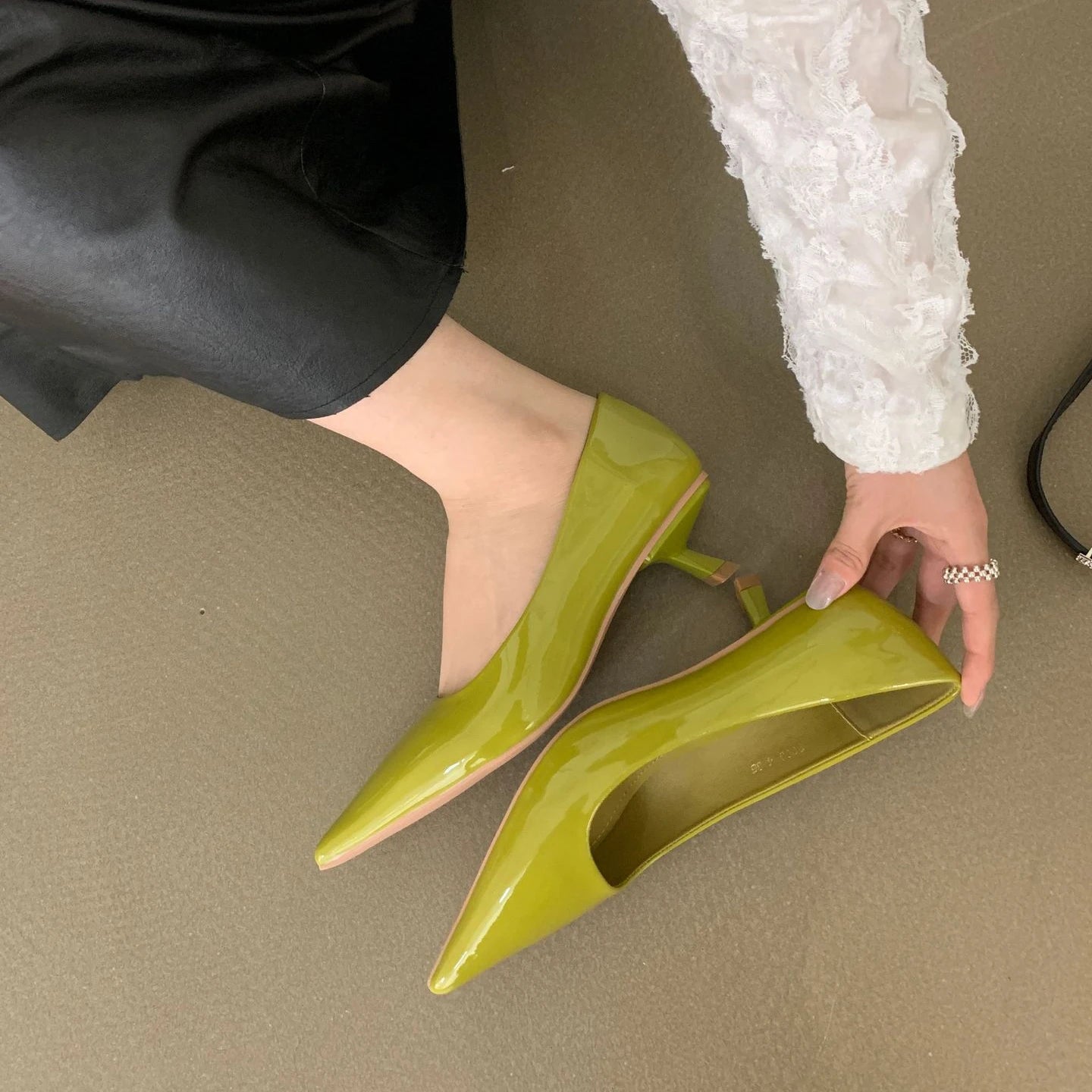 Soufree  -  Patent Leather Low Heel Office Women Shoes Pumps Pointed Low Elegant High Heels Simple Comfy Nude Spring Footwear for Women