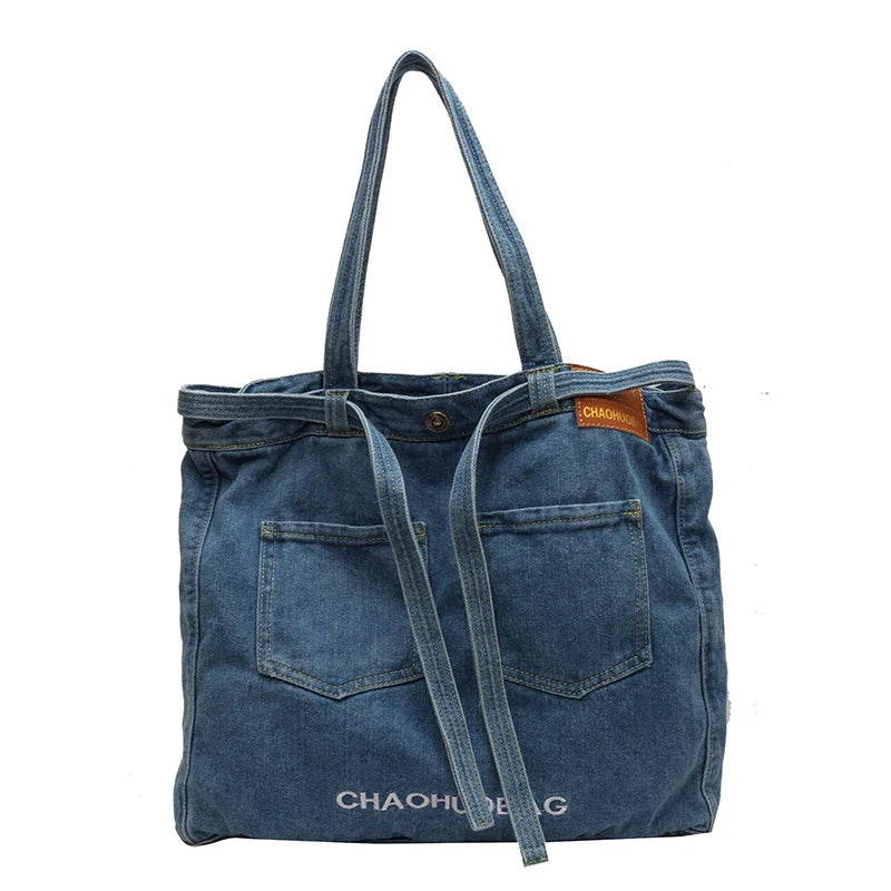 Soufree  -  Large Denim Women's Bag New Jeans Tote Bag Y2K Canvas Shoulder Bag Student Eco Bag Korean Shopper Female Purses and Handbag