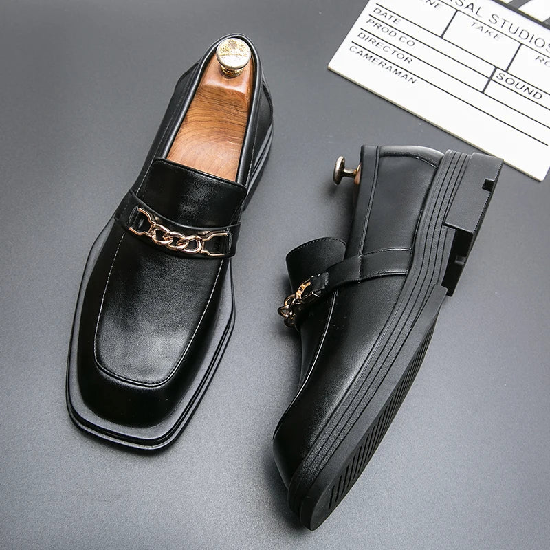 Soufree  -  Hot Selling Men's Square Toe Leather Shoes Europe America Party Dress Shoes High-end Men's Interview Business Shoes