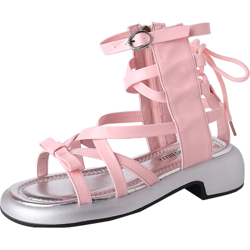 Soufree  -  New Hollow Casual Women's Sandals Open Toe Cross Strap Ladies Shoes Summer Fashion Bowknot Roman Sandals Sandalias De Mujer